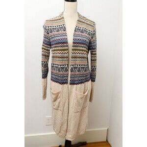 Mirasol L Women's long duster cardigan sweater coat lambswool aztec chevron west
